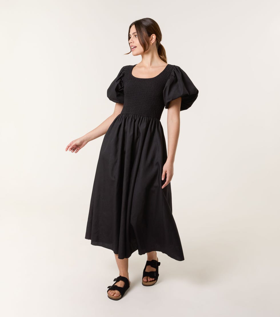 Blue Vanilla Black Puff Sleeve Midi Dress