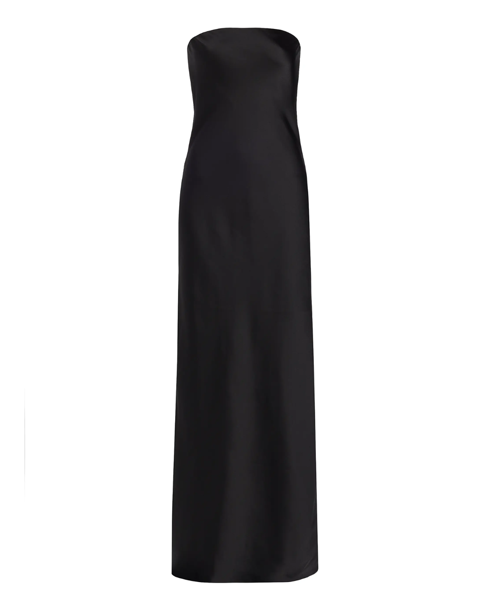 Vestido sem alças de cetim enviesado
