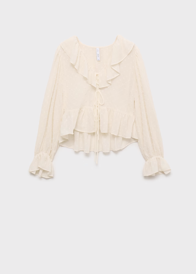 Geplooide blouse met striksluiting