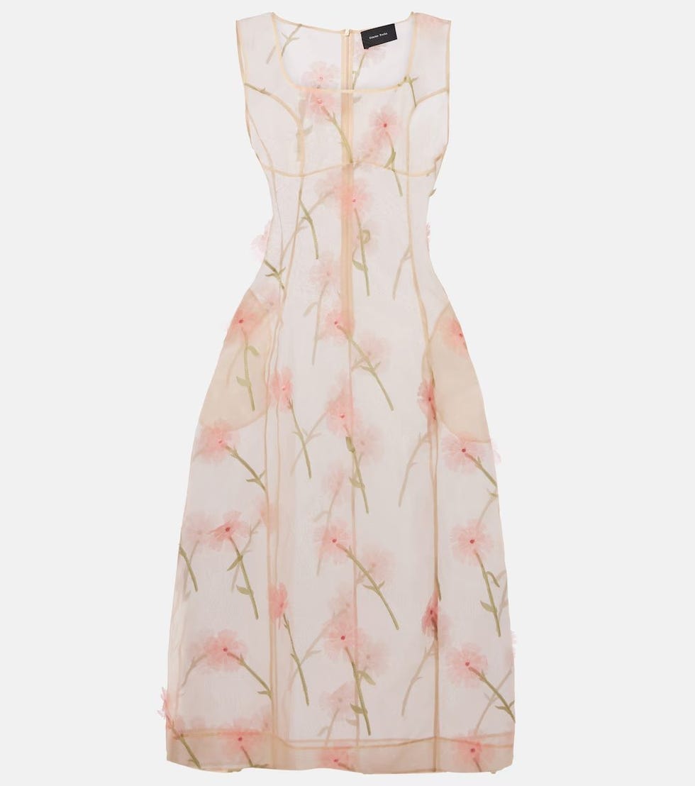 Vestido midi de organza con clavel esculpido
