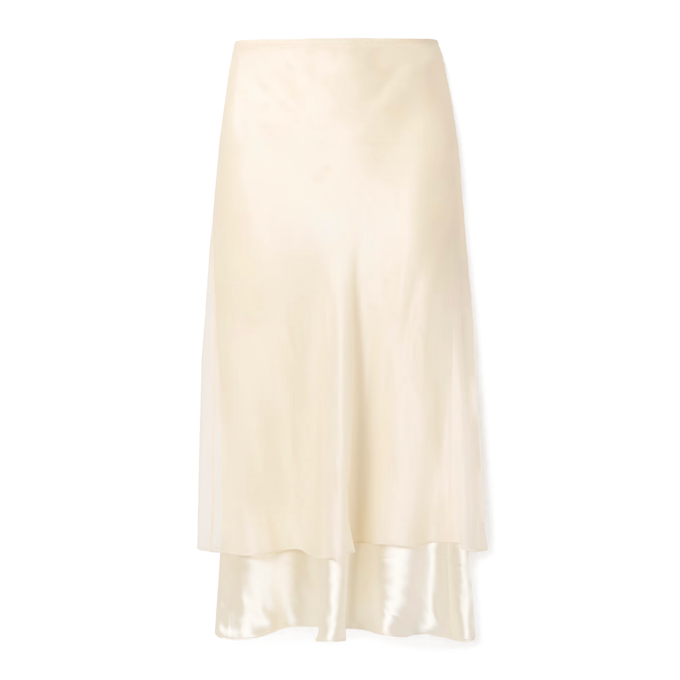 Monina gelaagde midi-rok van satijn en organza