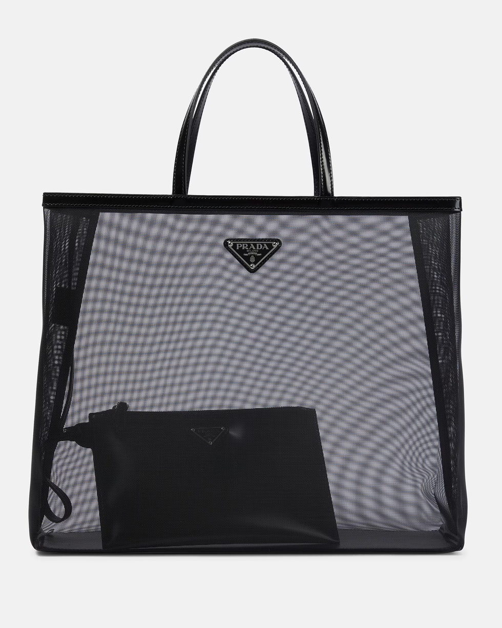 Leather-Trimmed Mesh Tote