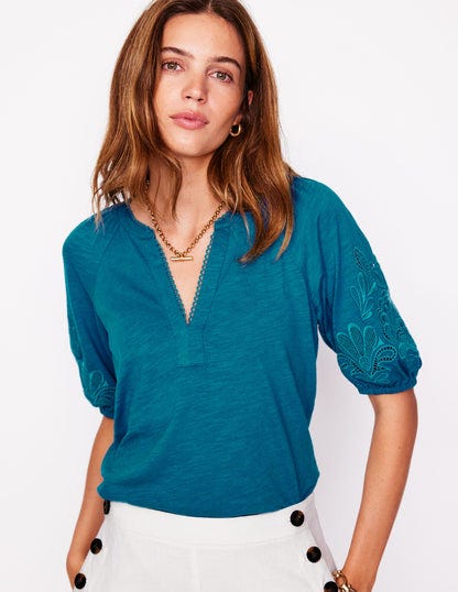 Cutwork Notch Neck Top