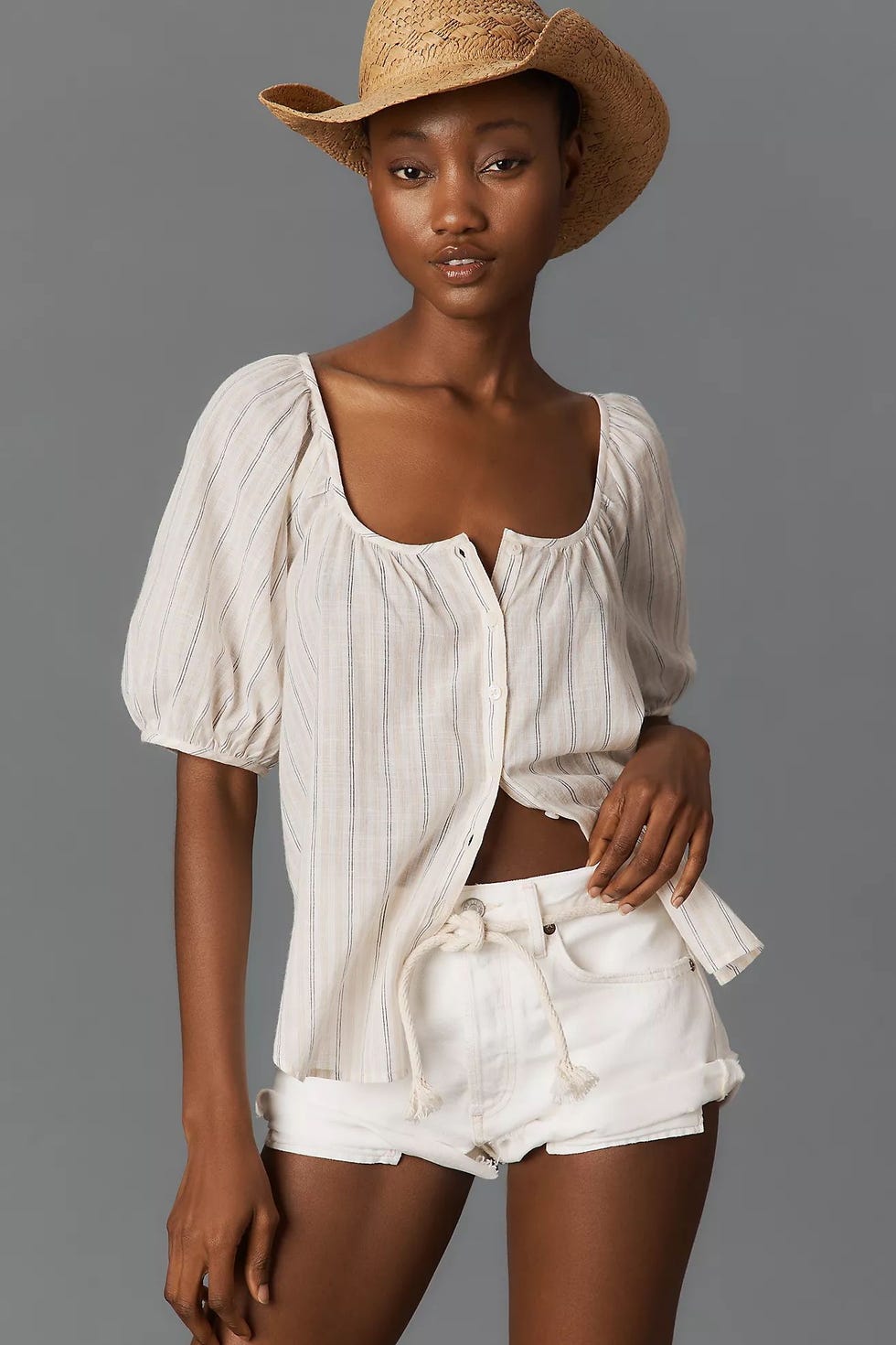 Puff-Sleeve Gauze Blouse