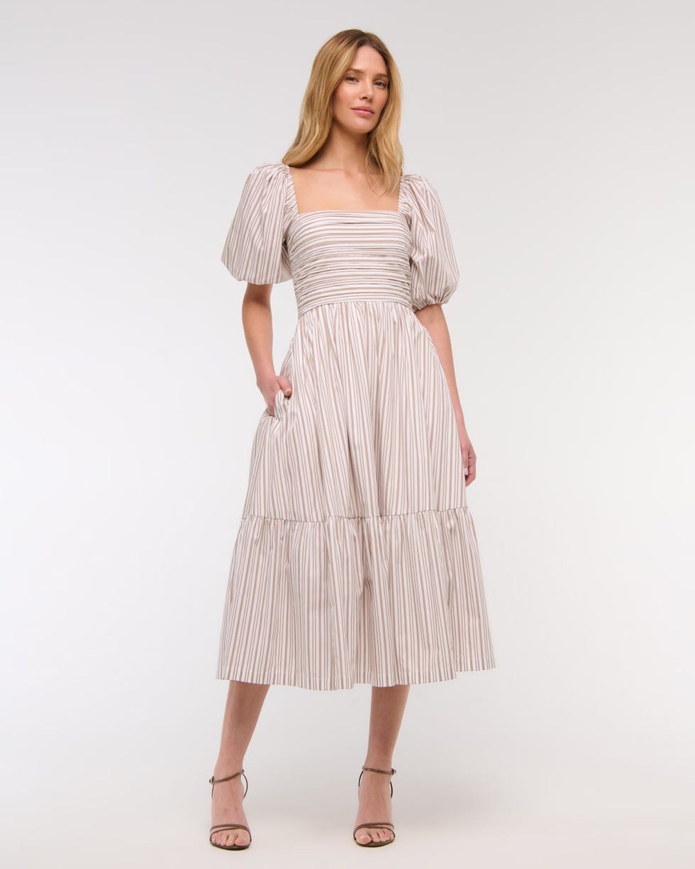 The Striped Midi One... Emerson Poplin Puff Sleeve Midi Dress