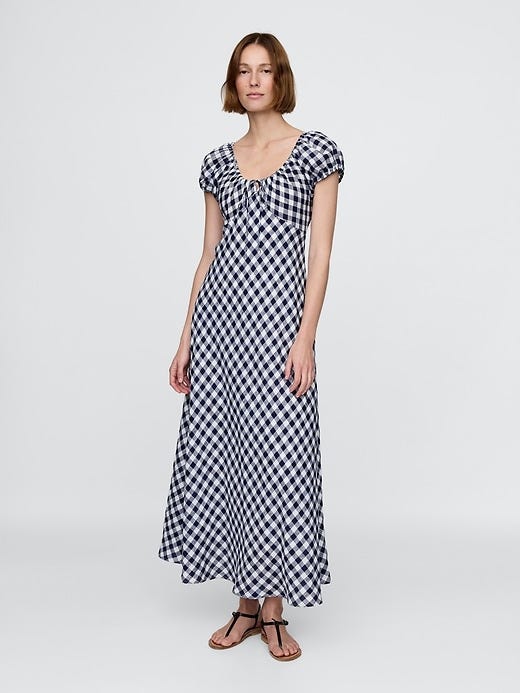 Linen Gingham Midi Dress
