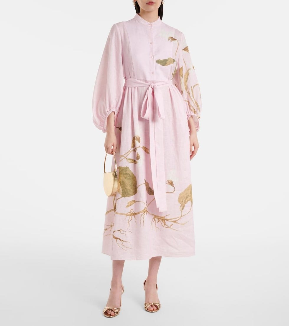Vestido midi de linho estampado
