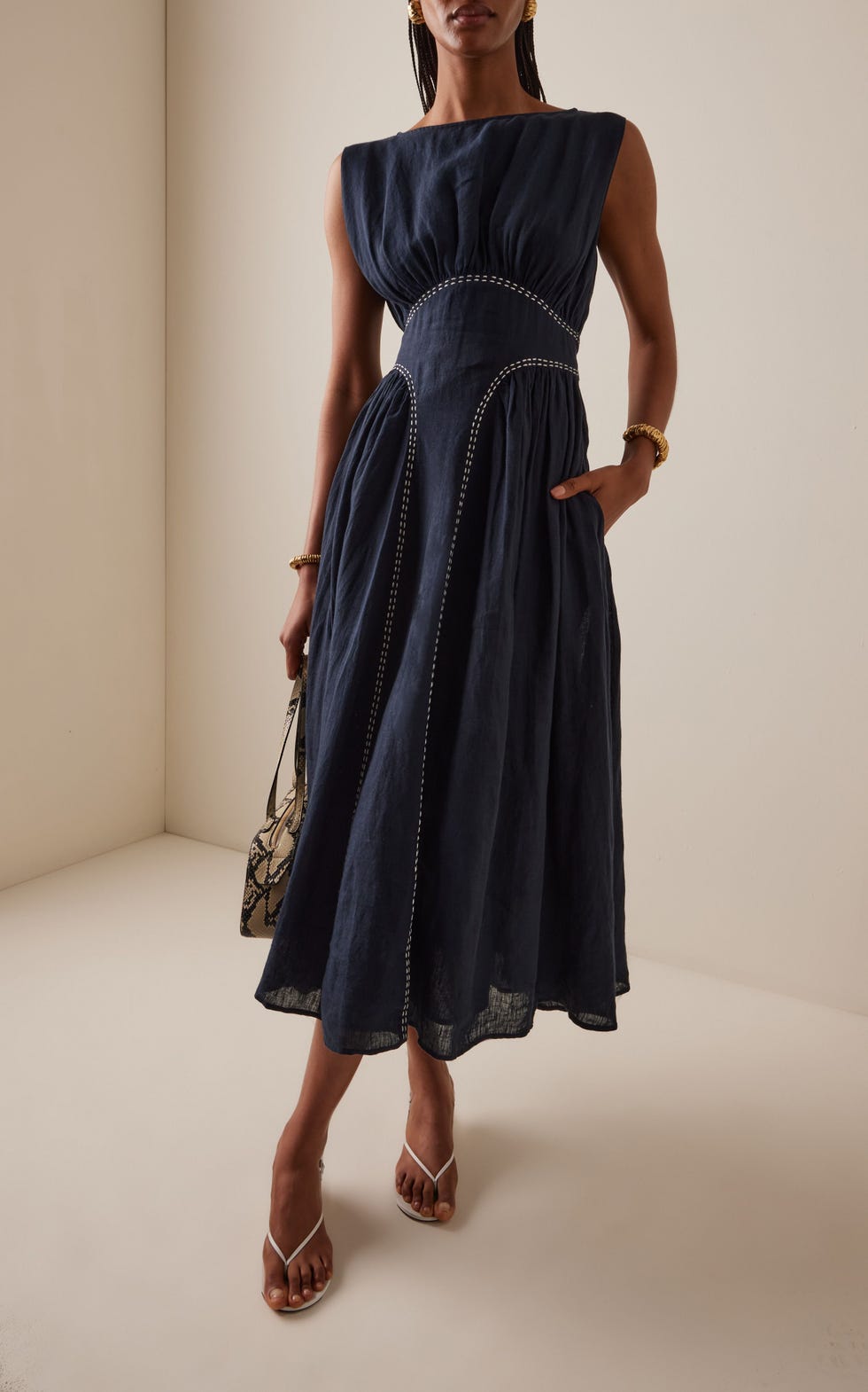 Vestido midi de linho Verena