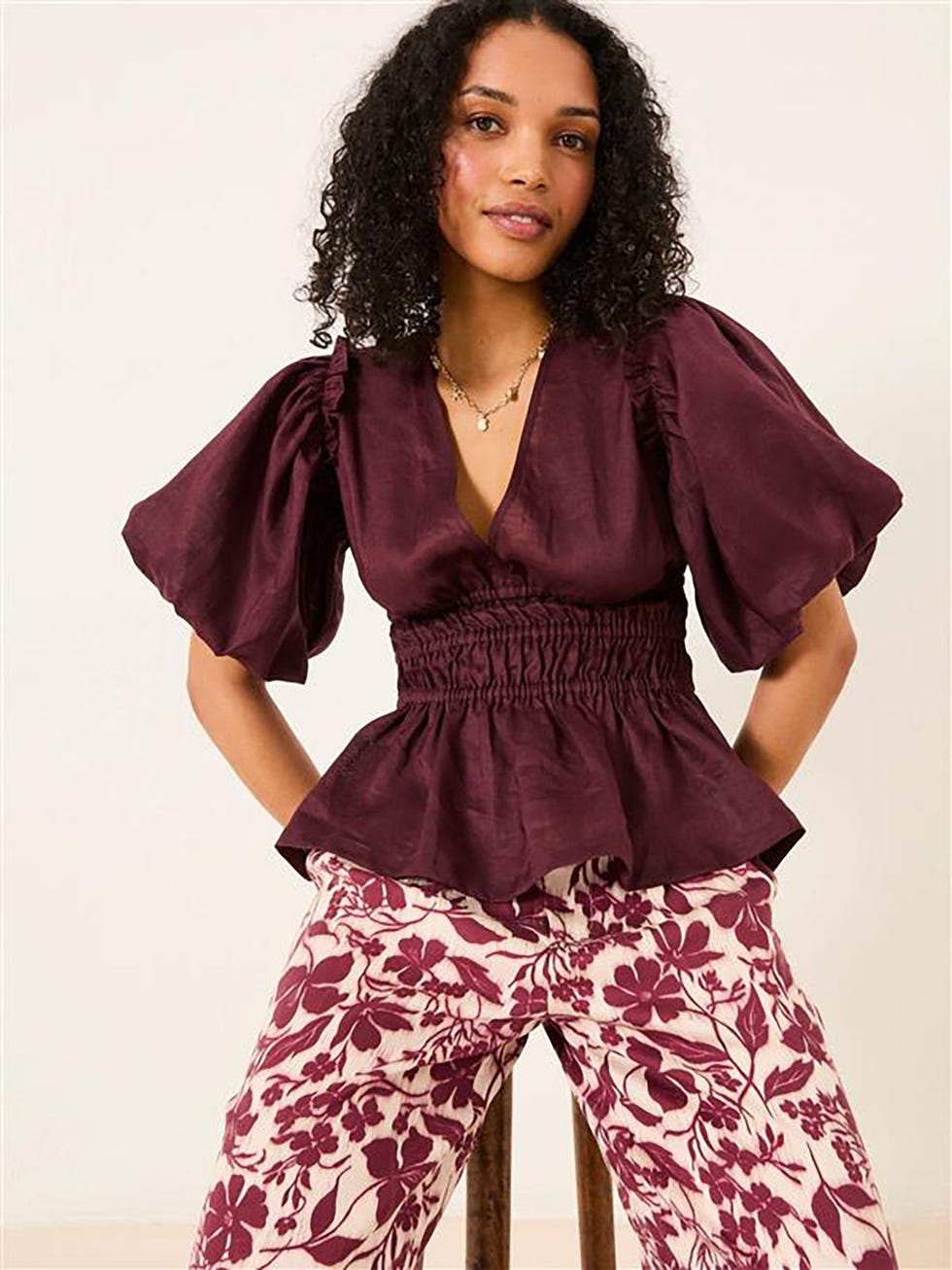 Arabella Claret Puff Sleeve Top