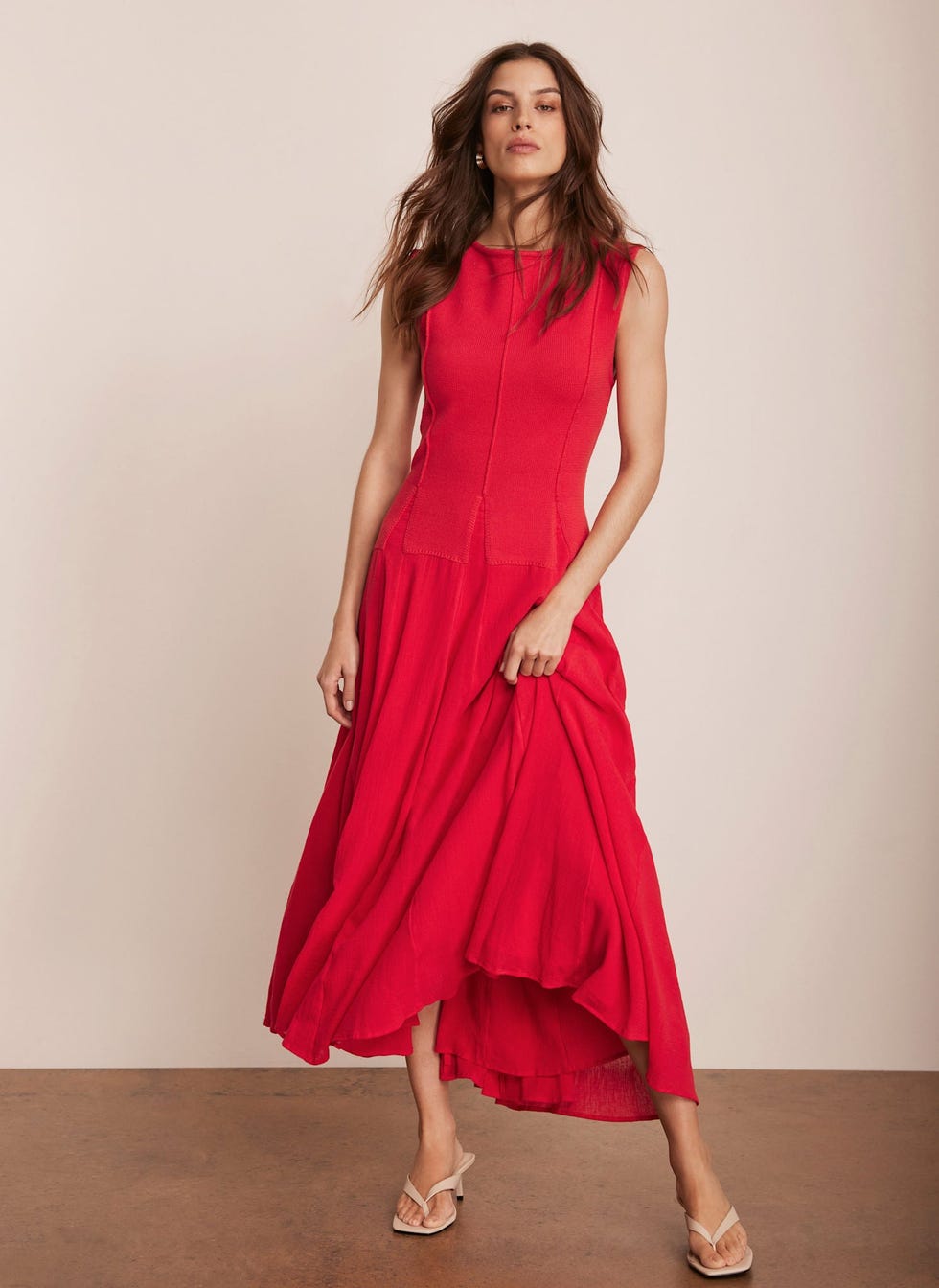 Red Cotton Drop Waist Maxi Dress