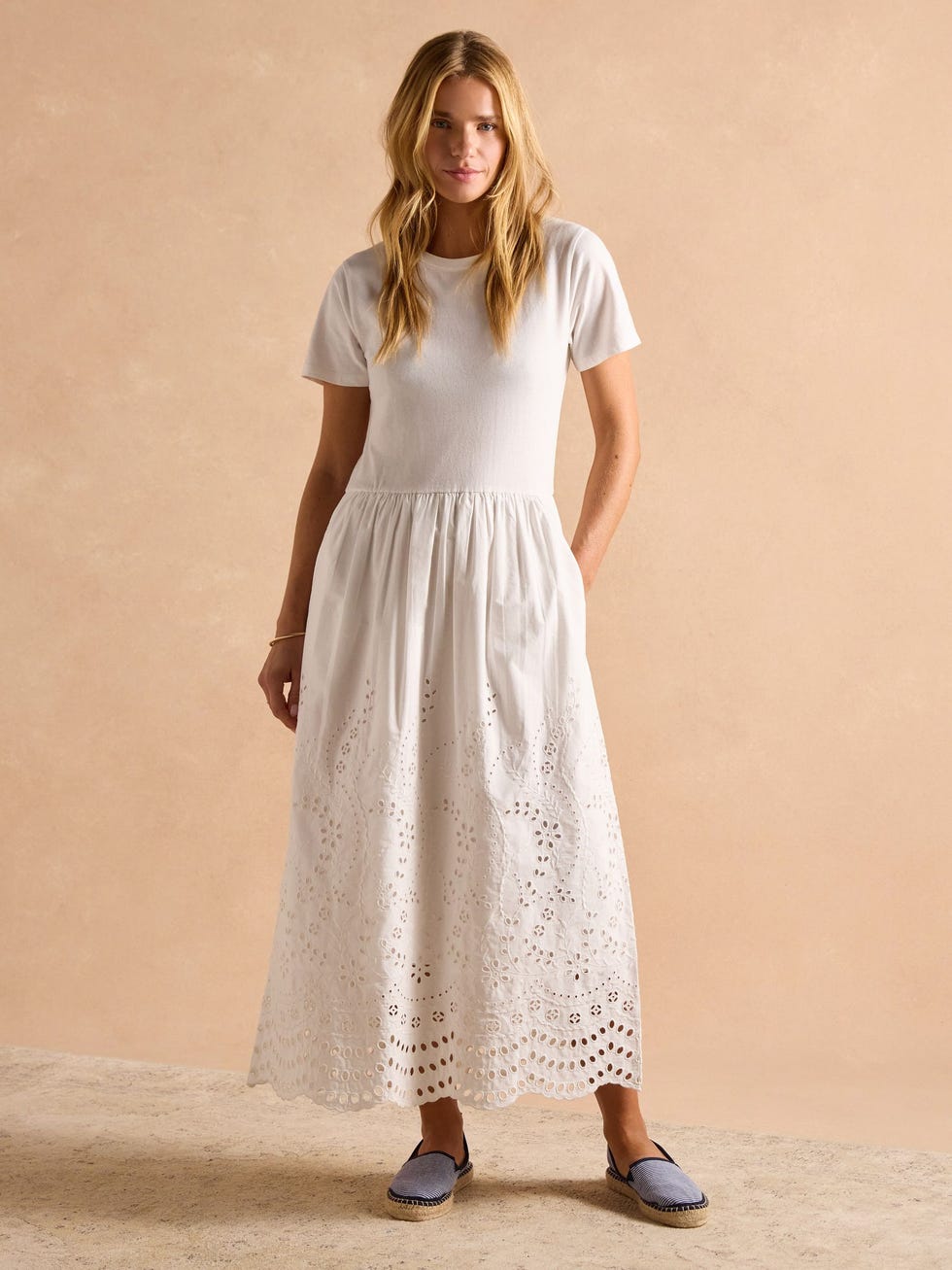 Reid White Cotton Broderie Midi Dress