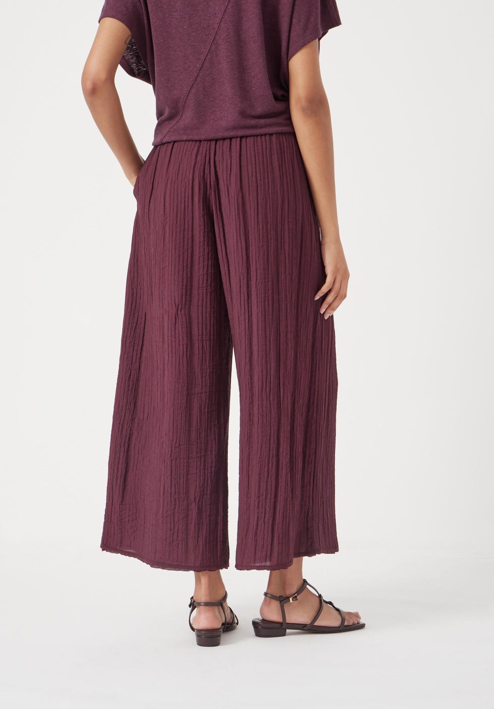 Crinkle wide leg cropped trousers