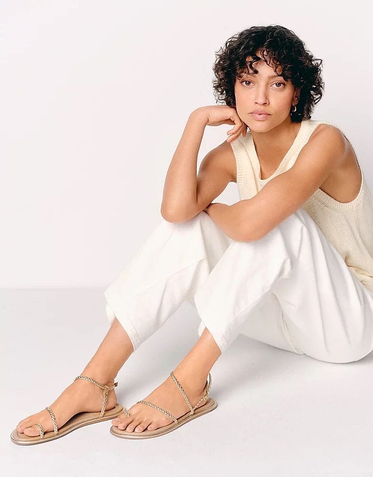 Leather Metallic Braided Skinny Sandal