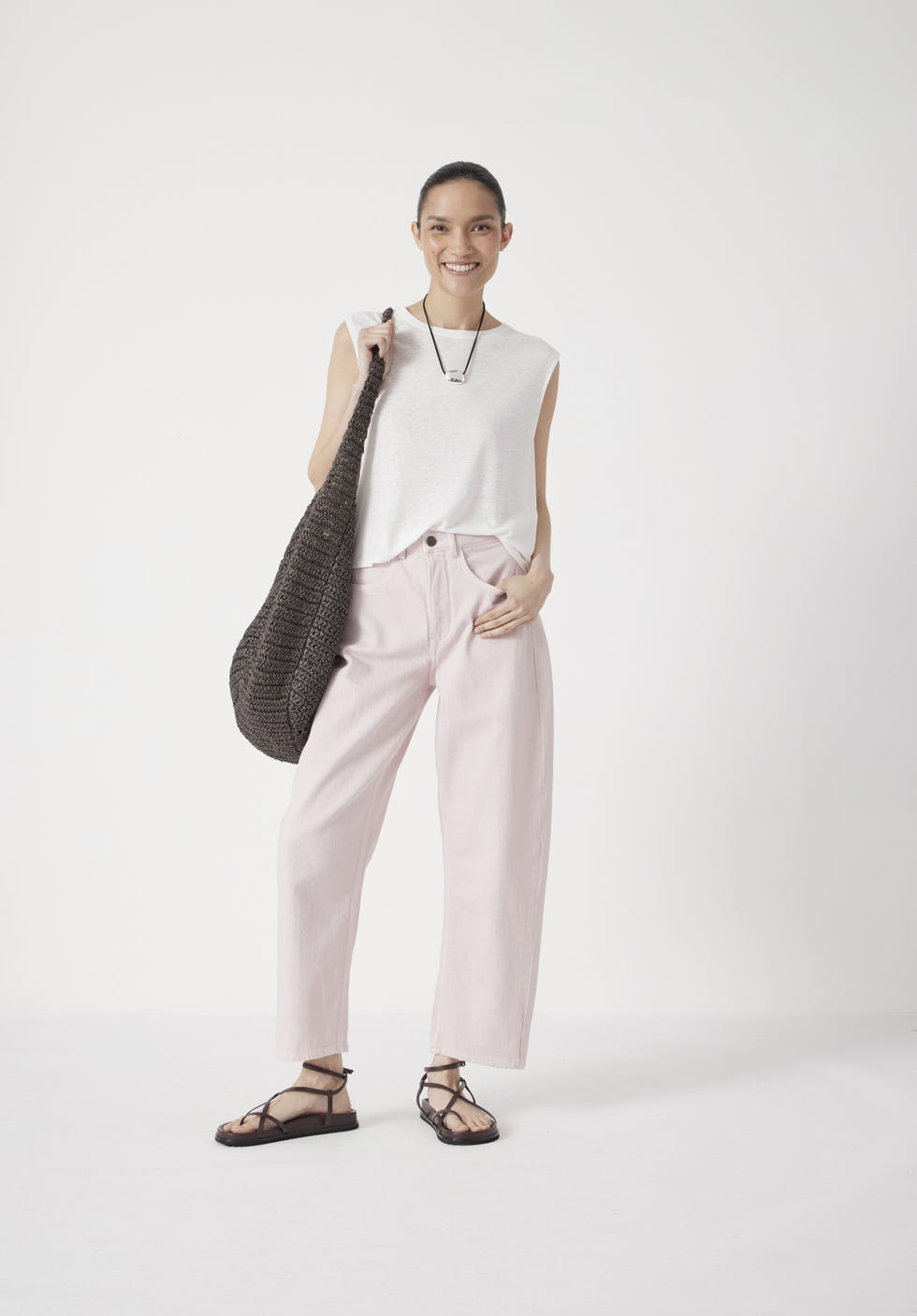 Cordelia barrel leg jeans in baby pink (white, black, blue also available)
