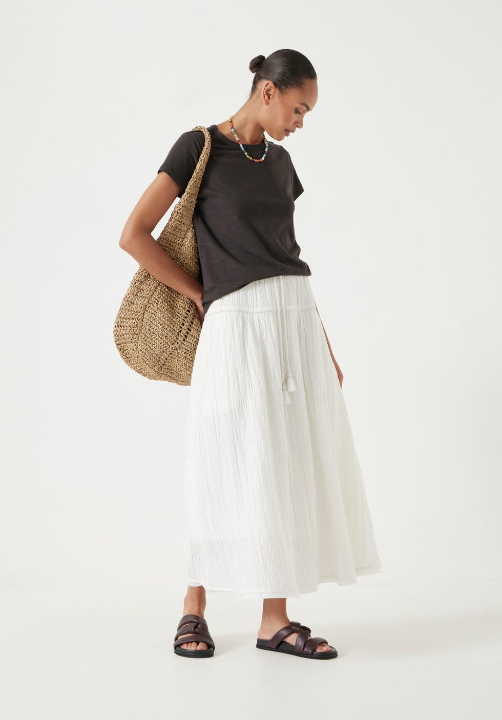 Gathered detail midi skirt