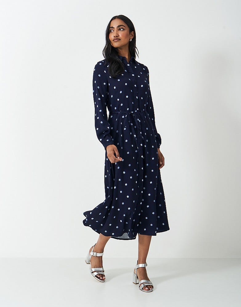 Olivia Dot Print Shirt Dress in Navy