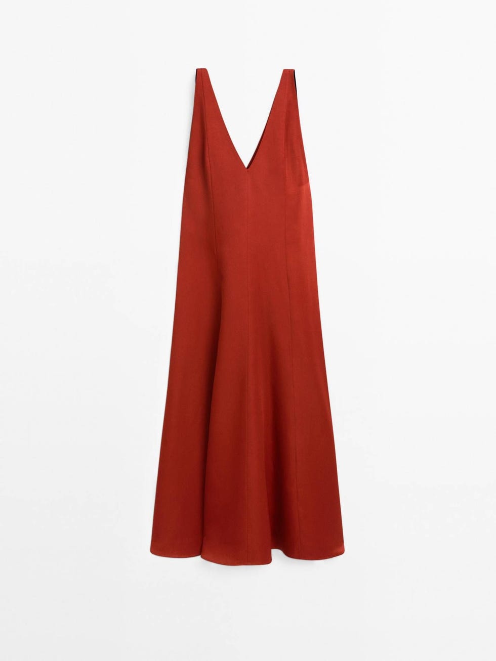 Vestido largo con vuelo y escote en pico en el delantero y la espalda