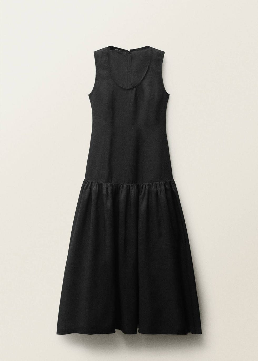 Vestido en mezcla de lino con tirantes anchos, escote redondo y corte a la cadera