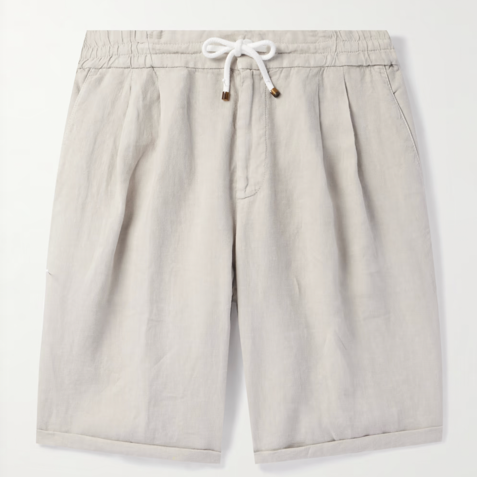 Pleated Linen Drawstring Bermuda Shorts Pleated Linen Drawstring Bermuda Shorts
