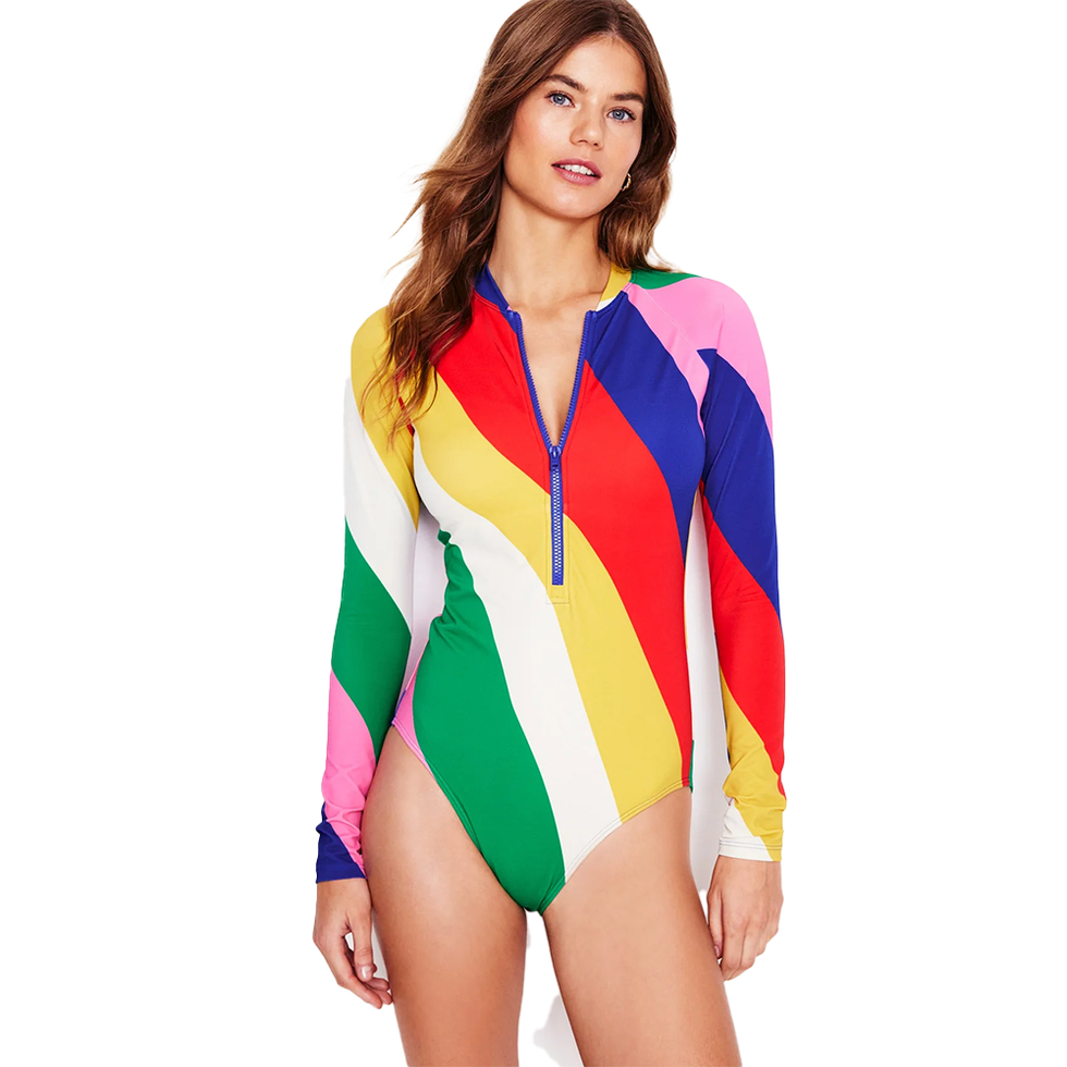 Piped Raglan Sleeve Swimsuit