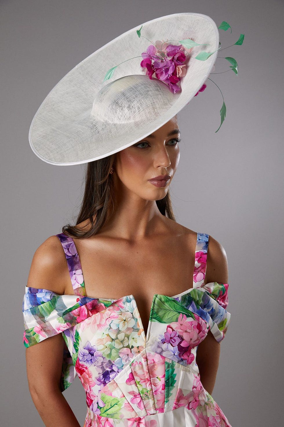 Side Facing Flower And Feather Fascinator