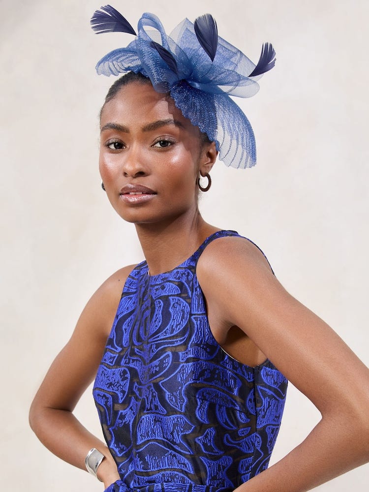 Navy Pleated Fascinator Clip
