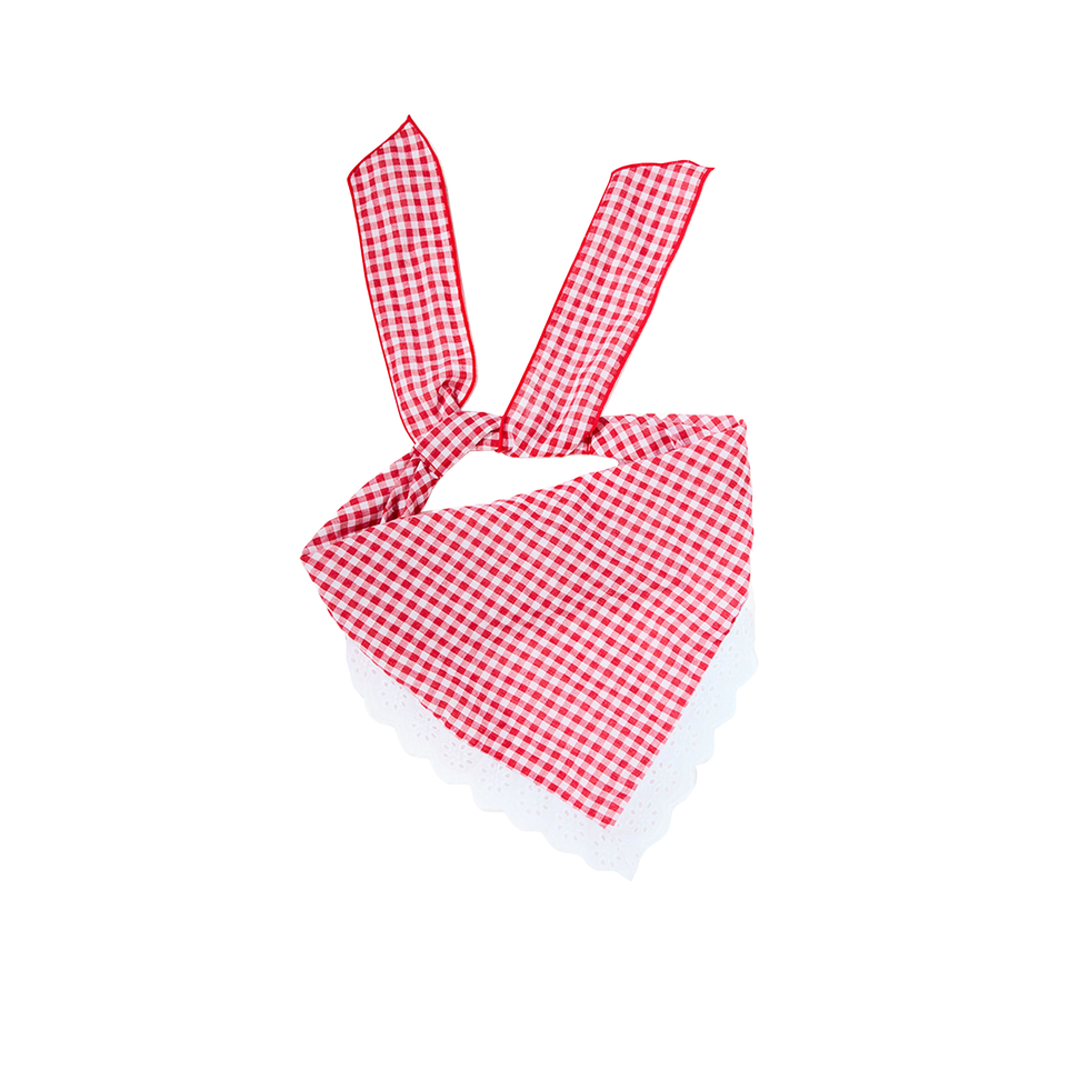Rode Gingham Eyelet Hoofddoek