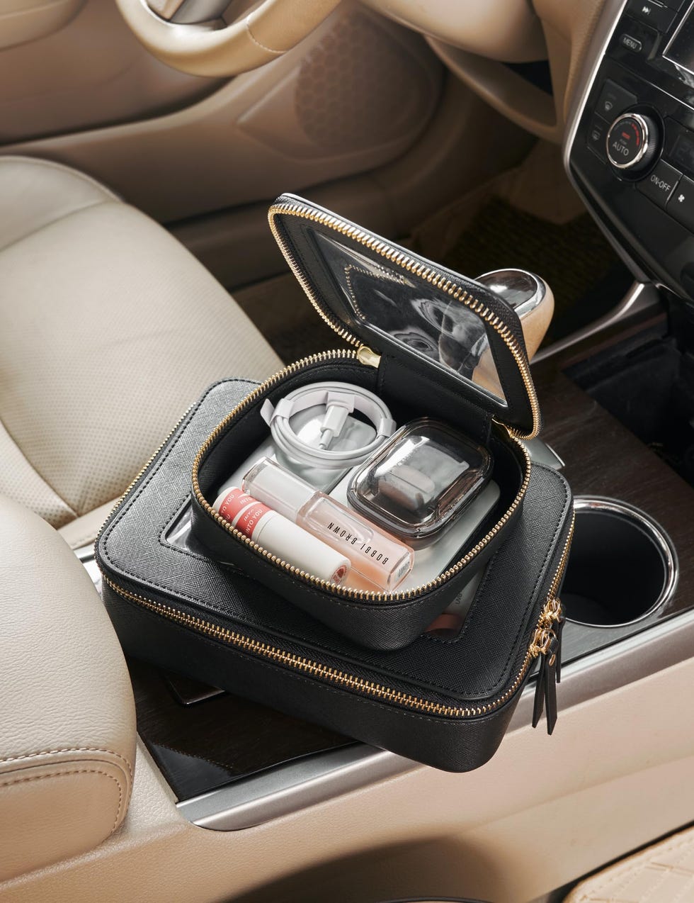 Zippered bag for the center console