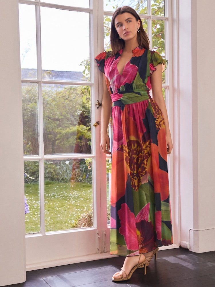 Kew Gardens Floral Pleated Midi Dress