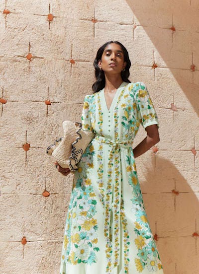 Ince Silk V Neck Floral Dress