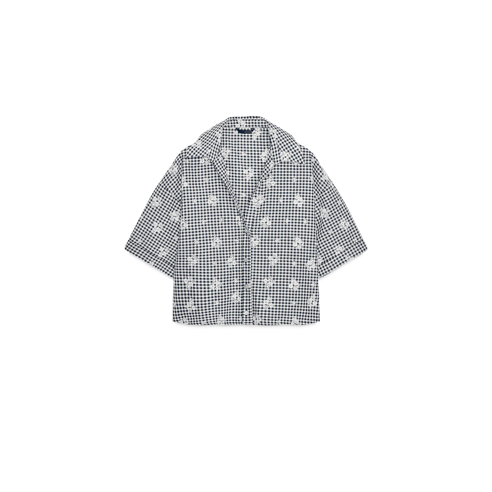 Gingham-ruitoverhemd met borduurwerk