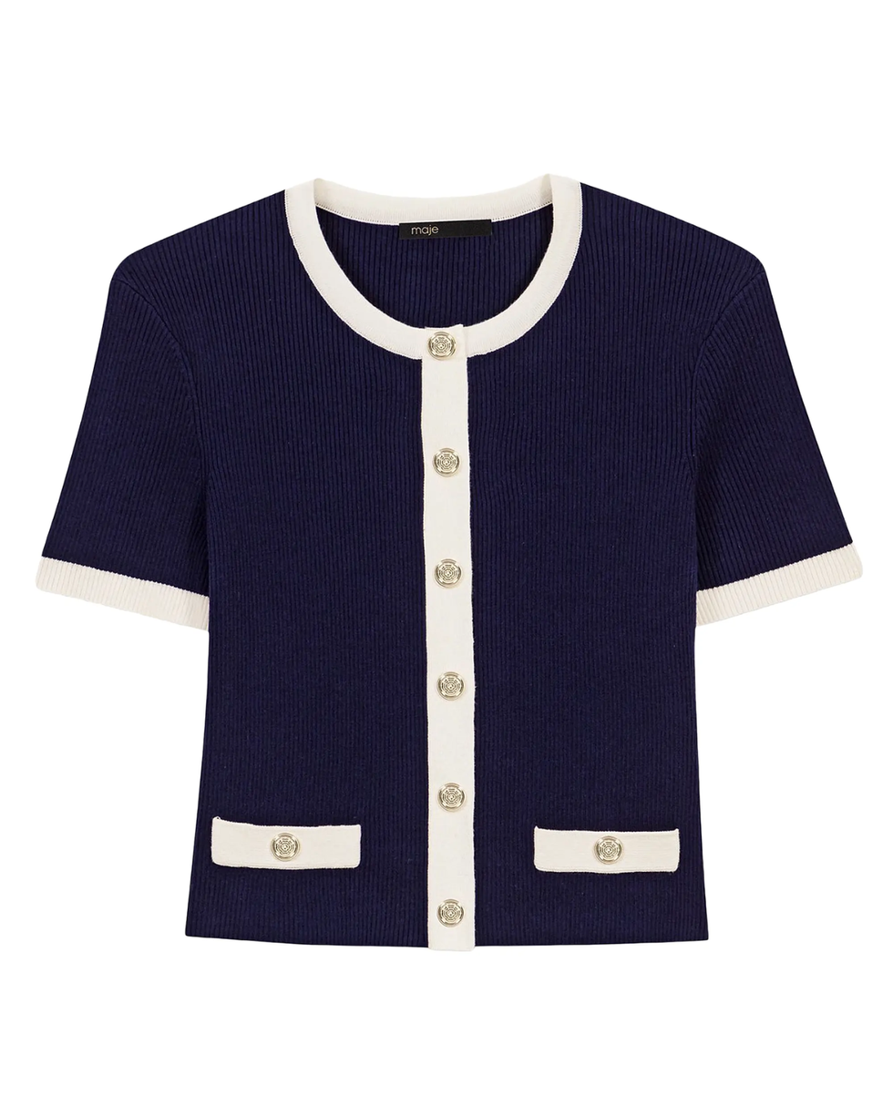 Contrast Trim Cropped Cardigan