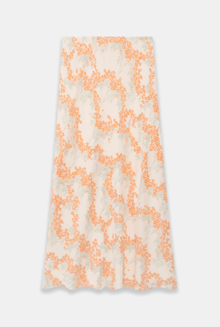 Cream Floral Print Midi Slip Skirt