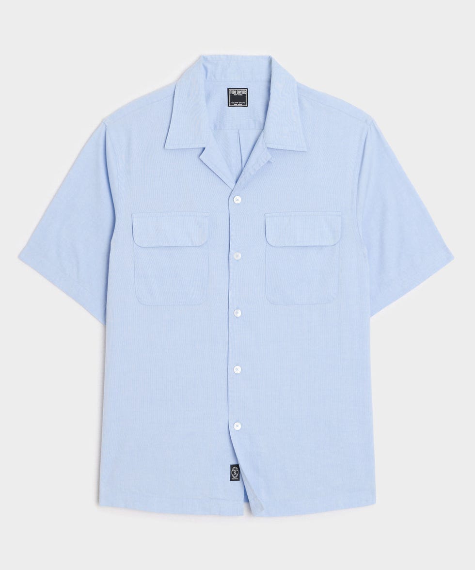 Camisa Oxford de algodão com gola de acampamento