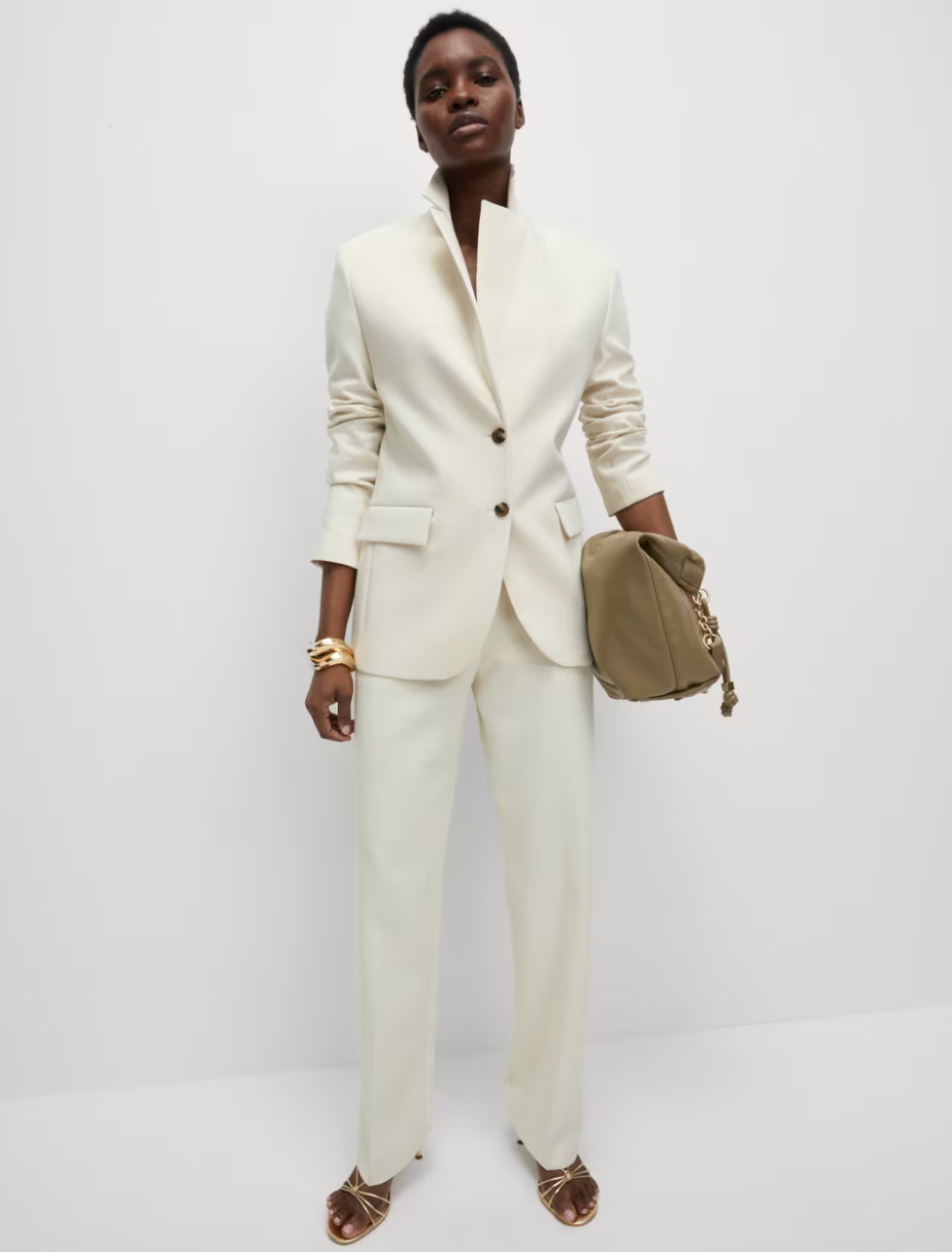 Ecru Single Breasted Blazer