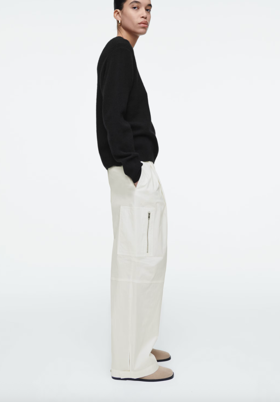 Utility Barrel Leg Cotton Cargo Trousers with Ankle Fastening 