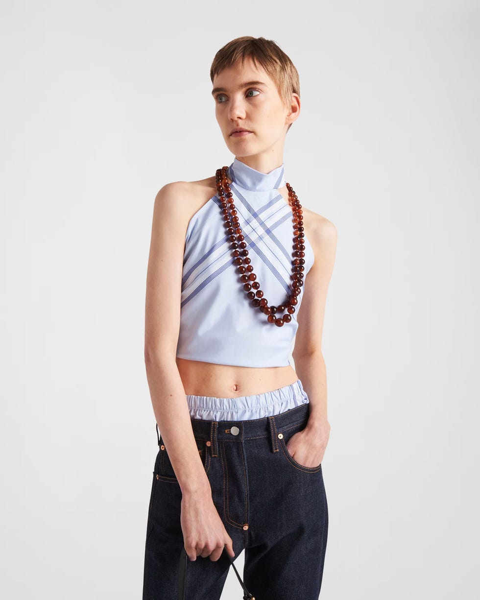 Checked Cotton Halter Top