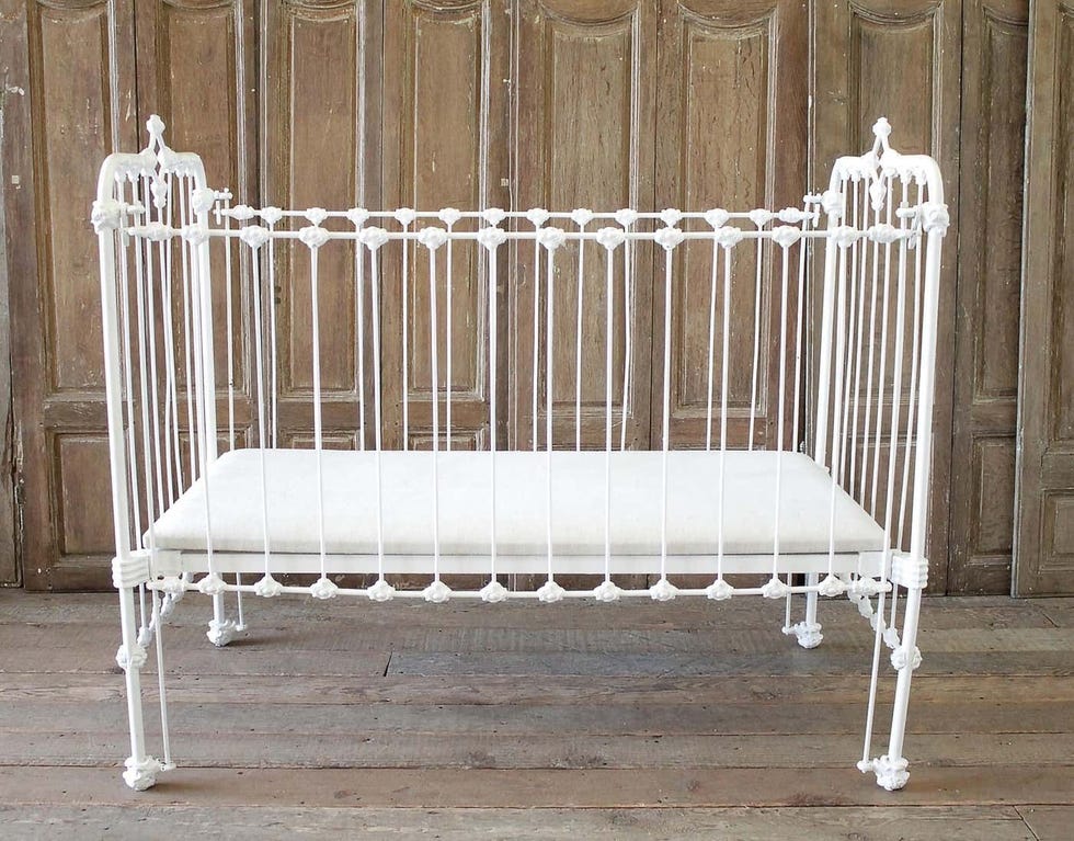 19th Century Painted White Iron Crib Baby Bed