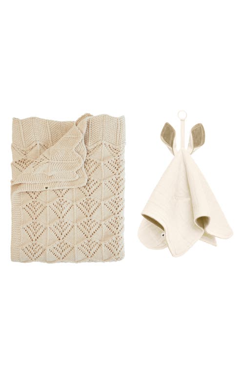 Organic Cotton Wavy Knit Baby Blanket & Kangaroo Cuddle Cloth Set 