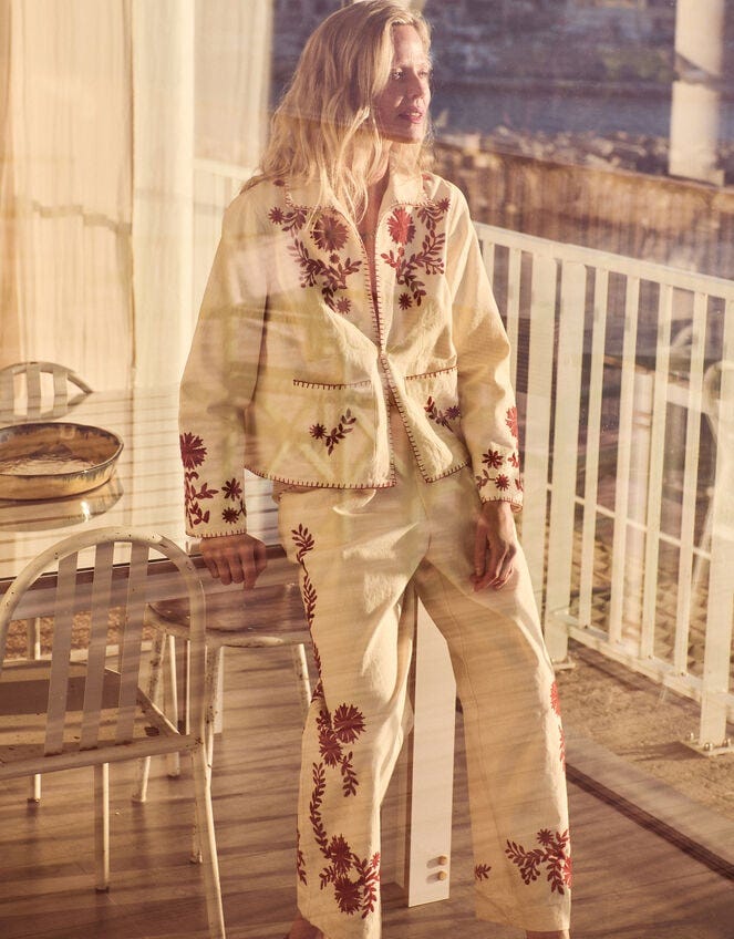 Emilia Floral Embroidered Jacket Ivory