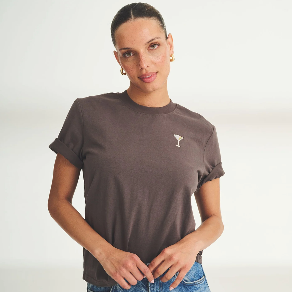 Embroidered Martini Boxy Tee Embroidered Martini Boxy Tee