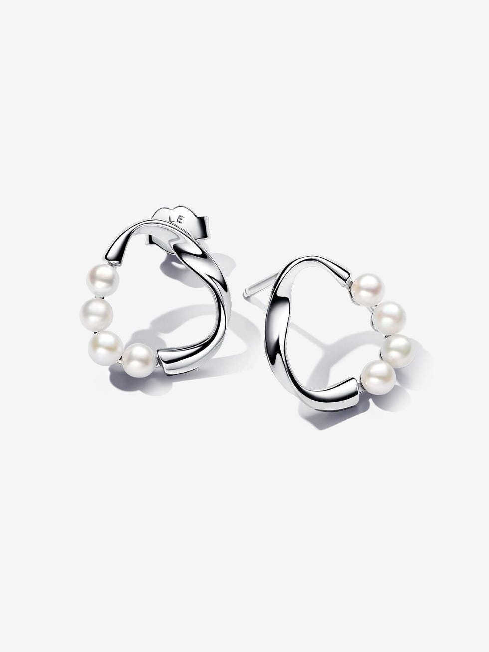 Organically Shaped Circle & Treated Freshwater Cultured Pearls Stud Earrings
