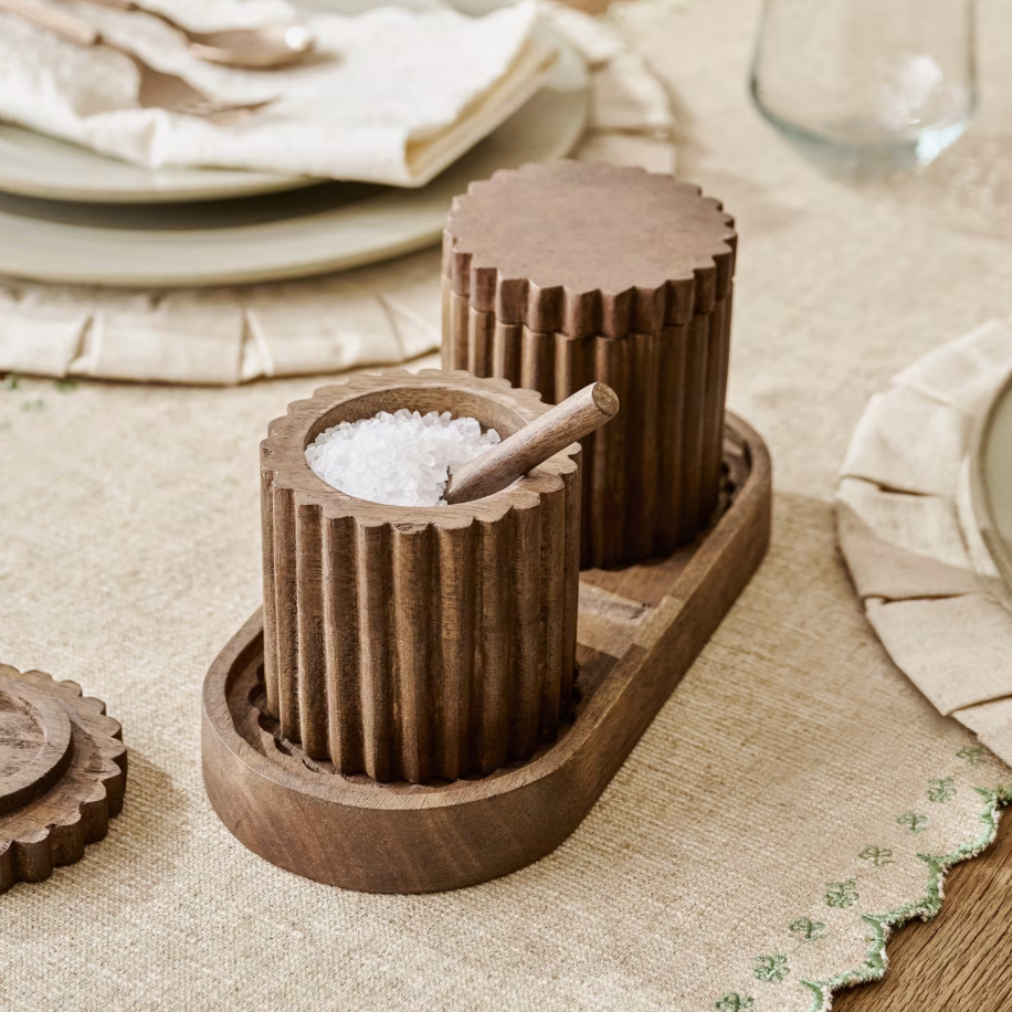 Antiqued Wood Scalloped Pinch Pot Set