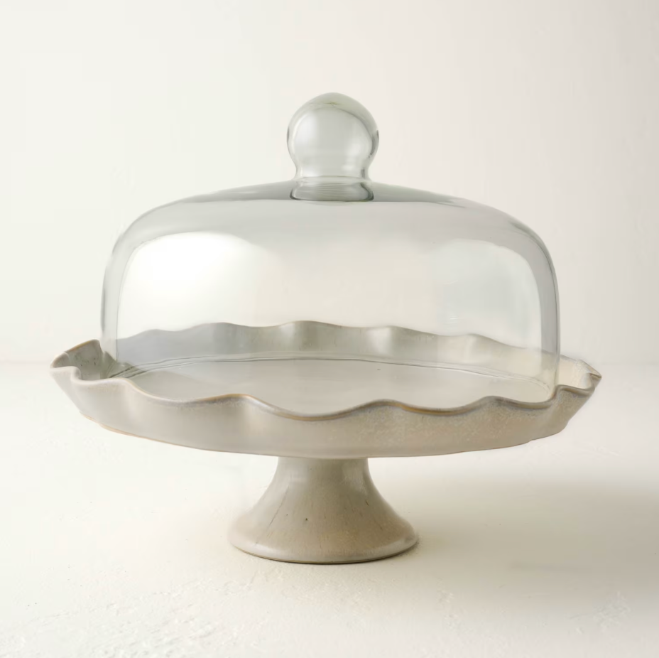 French Grey Ruffle Cake Stand with Dome