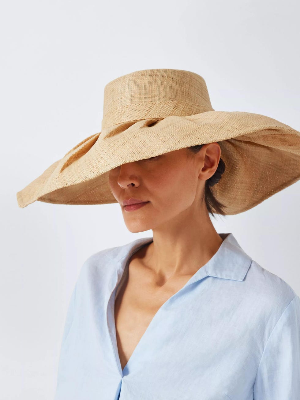John Lewis Hallie Pleated Woven Straw Sun Hat  Natural