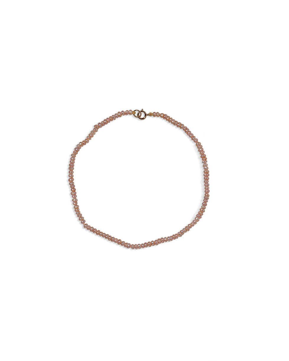 Pink Peony Pebble Seed Pearl Anklet
