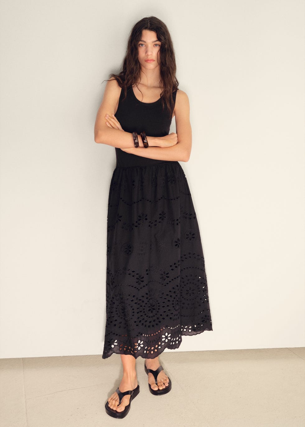 Openwork Embroidered Combined Dress