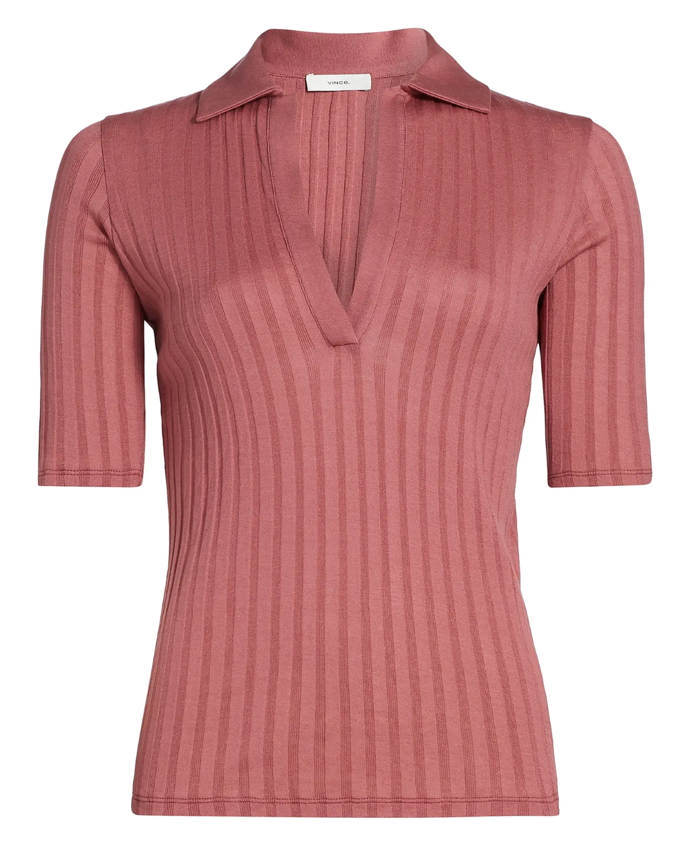 Cotton Elbow-Sleeve Polo Shirt