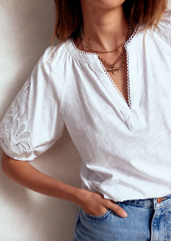 Cutwork Notch Neck Top
