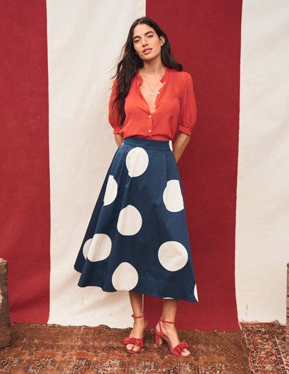 Isabella Cotton Sateen Skirt Navy Spots